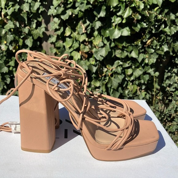 Steve Madden Nude Manzie Platform Ankle Tie Sandal Size 10 NWOT - Picture 3 of 10
